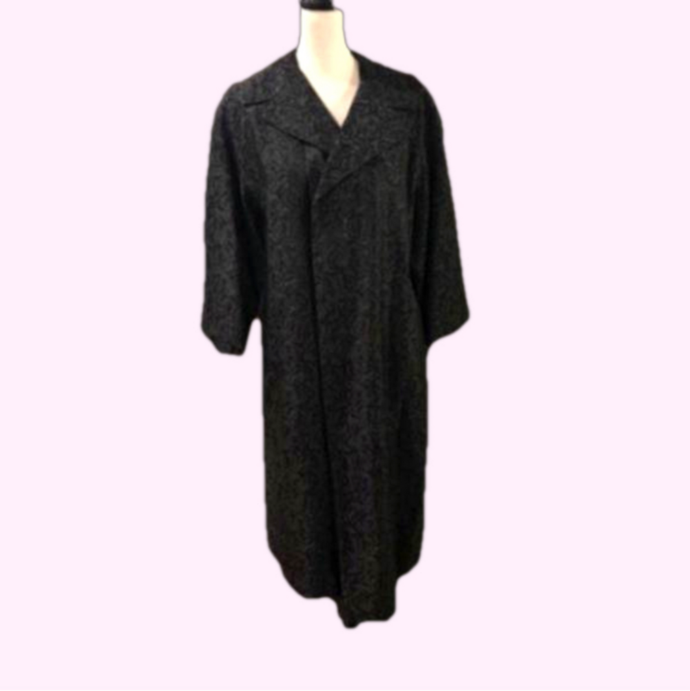 VINTAGE 1960s Black Brocade Jackie O' Style Swing Coat Size M/L